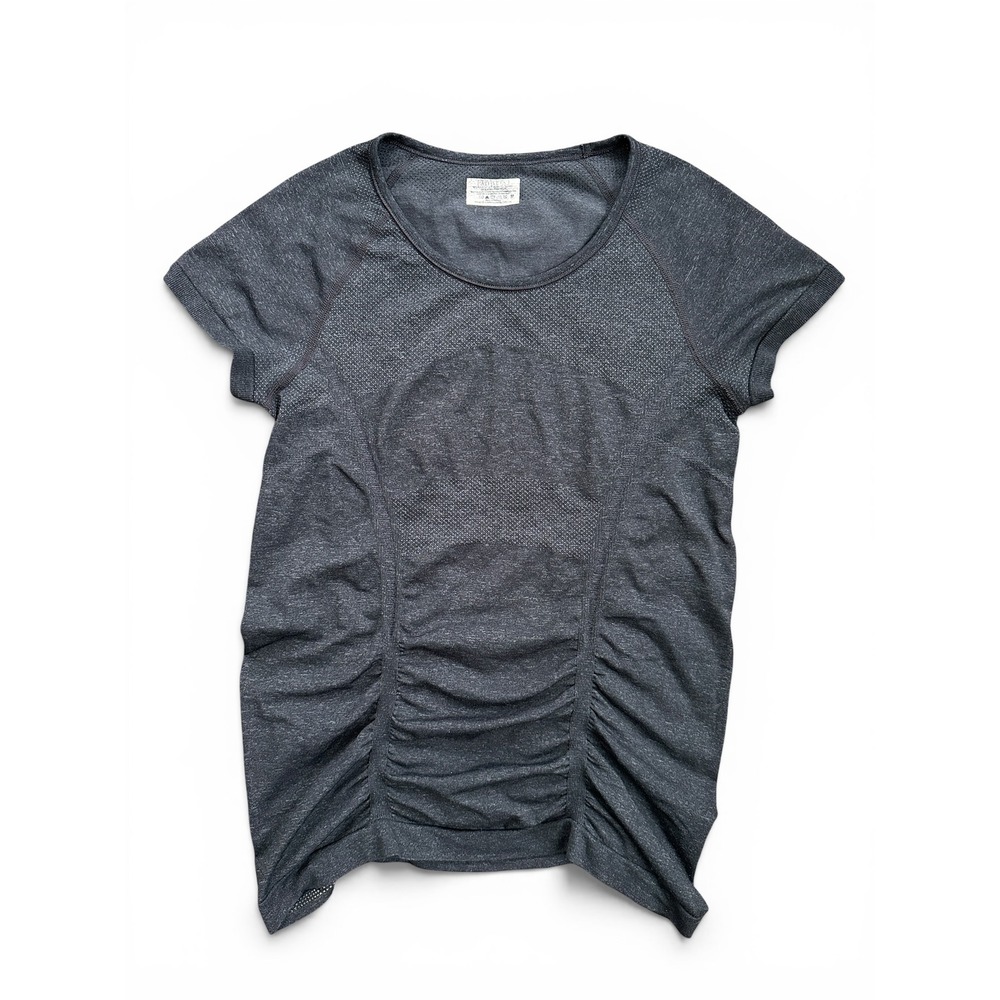 Athleta Momentum Tee Women M Grey Good Ruched Seamless Space Dye Workout Top